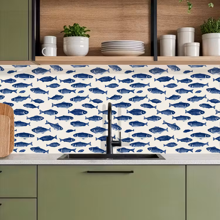 Schienale cucina - Pesce - Motivo - Blu - Bianco — 8