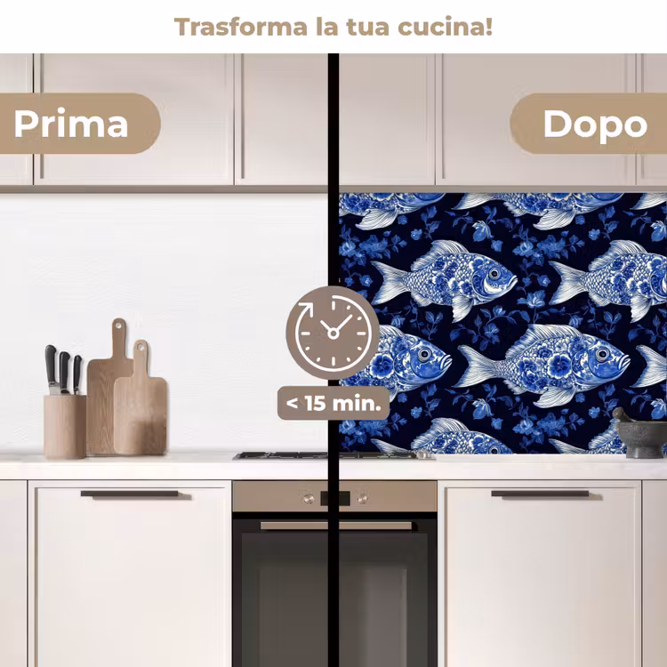 Schienale cucina - Pesci - Fiori - Blu — 3