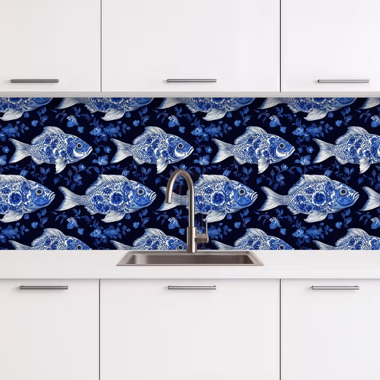 Schienale cucina - Pesci - Fiori - Blu — 4