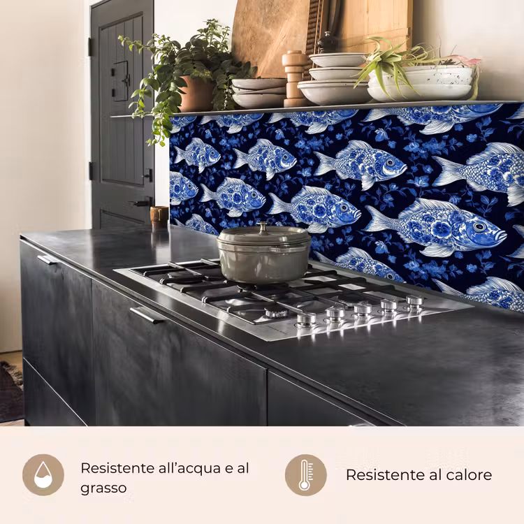 Schienale cucina - Pesci - Fiori - Blu — 5