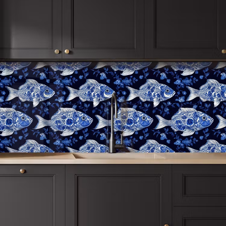 Schienale cucina - Pesci - Fiori - Blu — 6