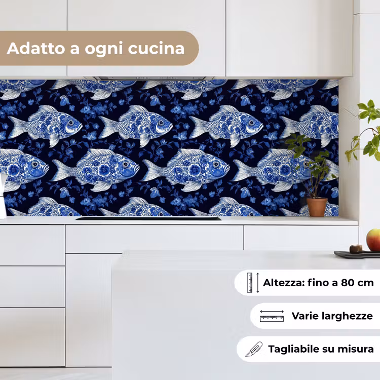 Schienale cucina - Pesci - Fiori - Blu — 7