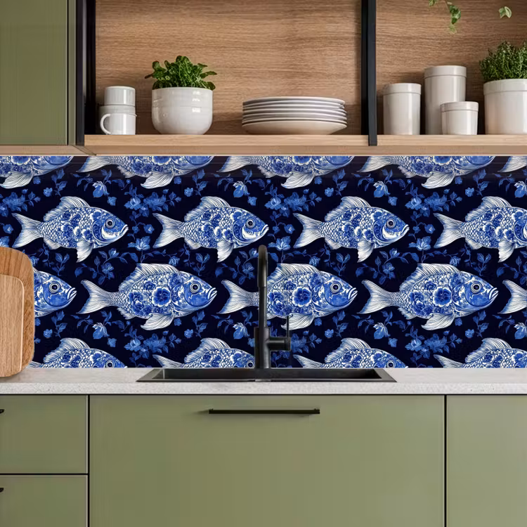 Schienale cucina - Pesci - Fiori - Blu — 8