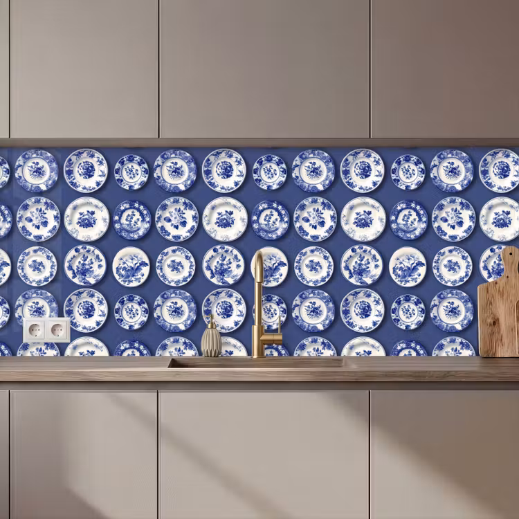 Schienale cucina - Piatti - Floreale - Blu — 1