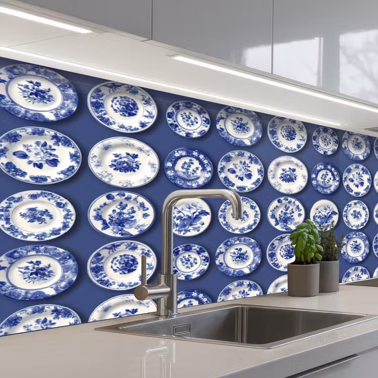 Schienale cucina - Piatti - Floreale - Blu — 2
