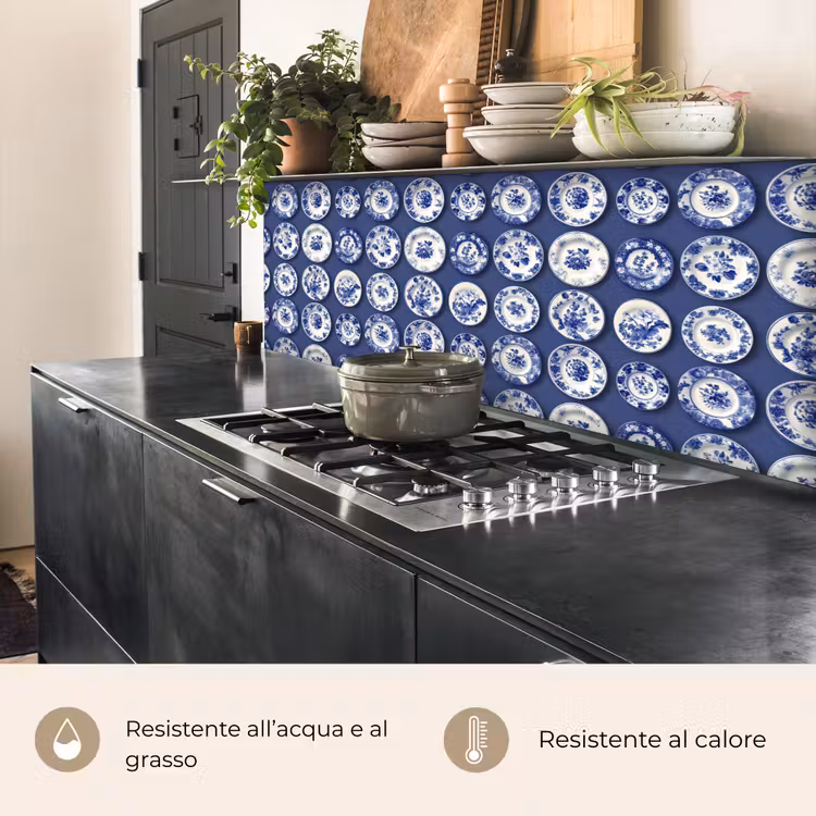 Schienale cucina - Piatti - Floreale - Blu — 5