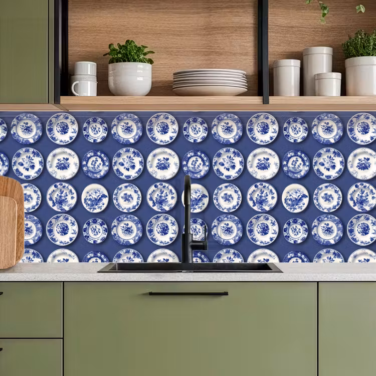 Schienale cucina - Piatti - Floreale - Blu — 8