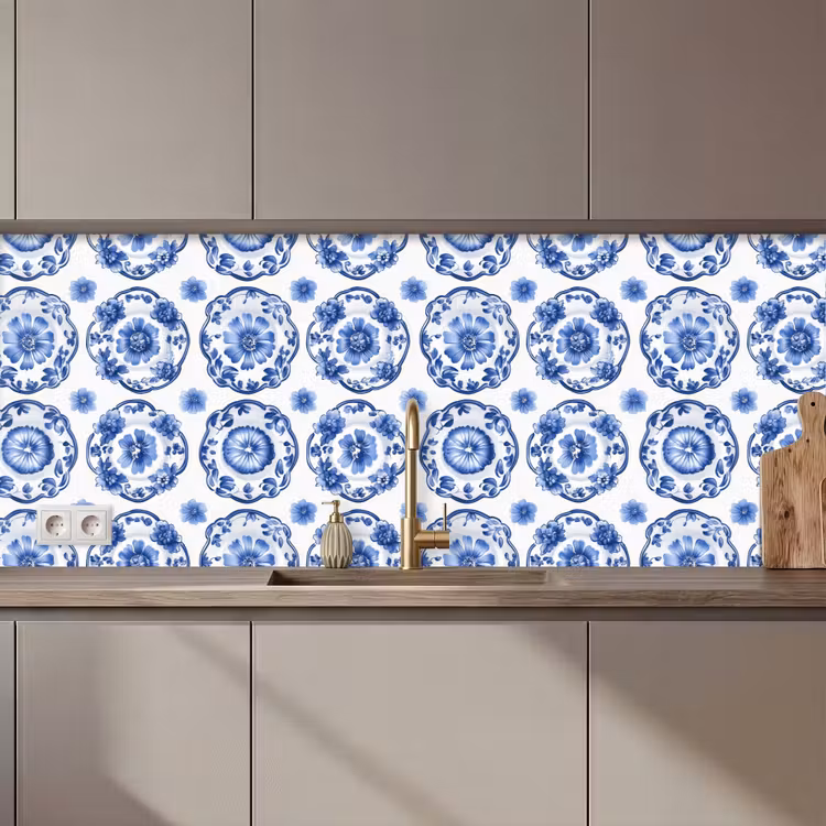 Schienale cucina - Piatti ornamentali - Fiori - Blu — 1