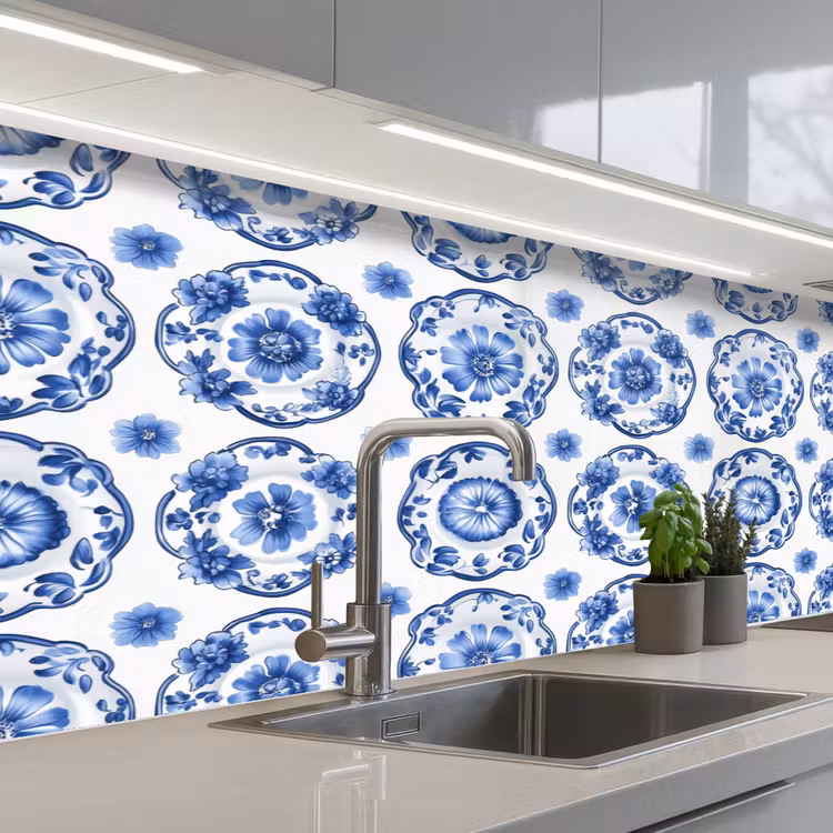 Schienale cucina - Piatti ornamentali - Fiori - Blu — 2