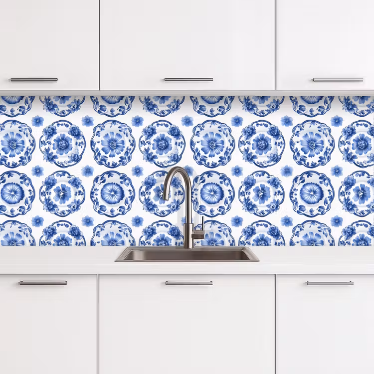 Schienale cucina - Piatti ornamentali - Fiori - Blu — 4
