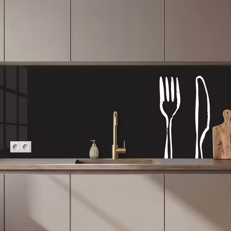 Schienale cucina - Posate - Montante - Nero - Bianco — 1