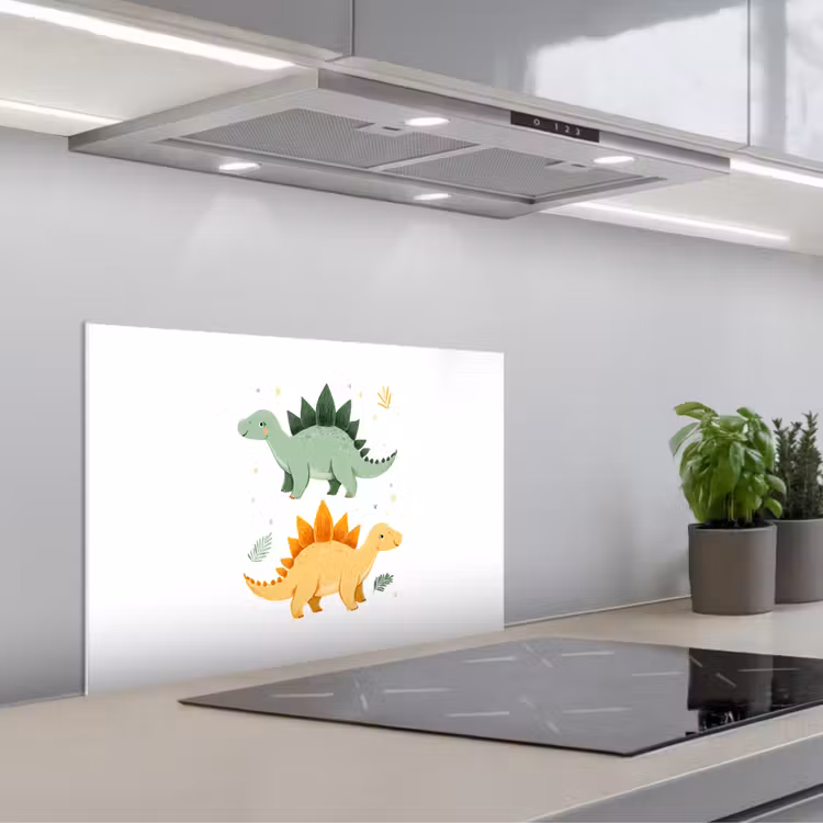 Paraschizzi cucina - Stelle - Stegosauri - Foglie - Verde — 1