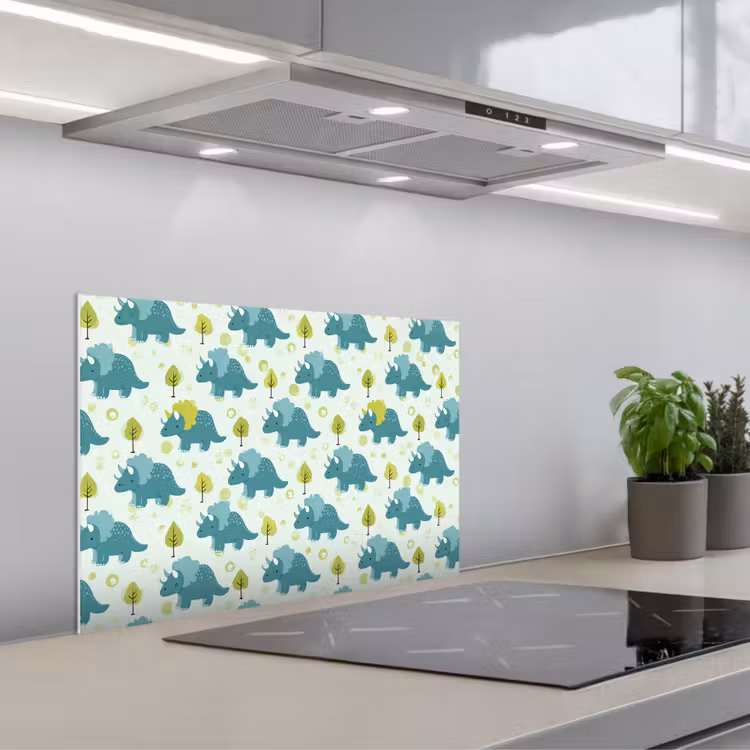 Paraschizzi cucina - Triceratopo - Blu - Puntini - Alberi — 1