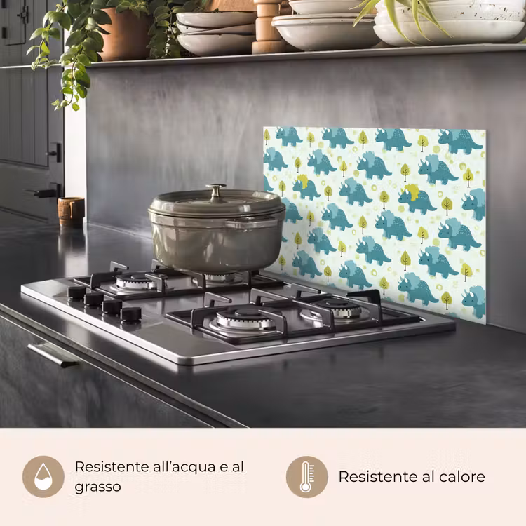 Paraschizzi cucina - Triceratopo - Blu - Puntini - Alberi — 2