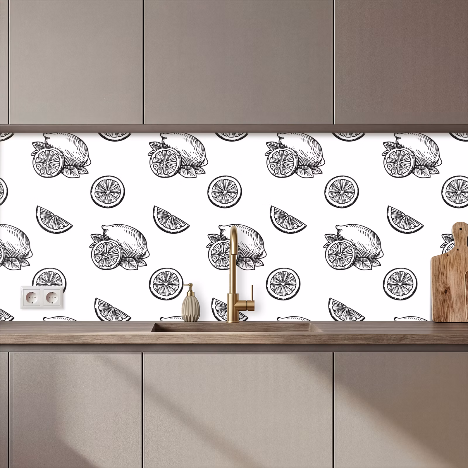 Schienale cucina - Limoni - Nero - Bianco - Motivo — 1