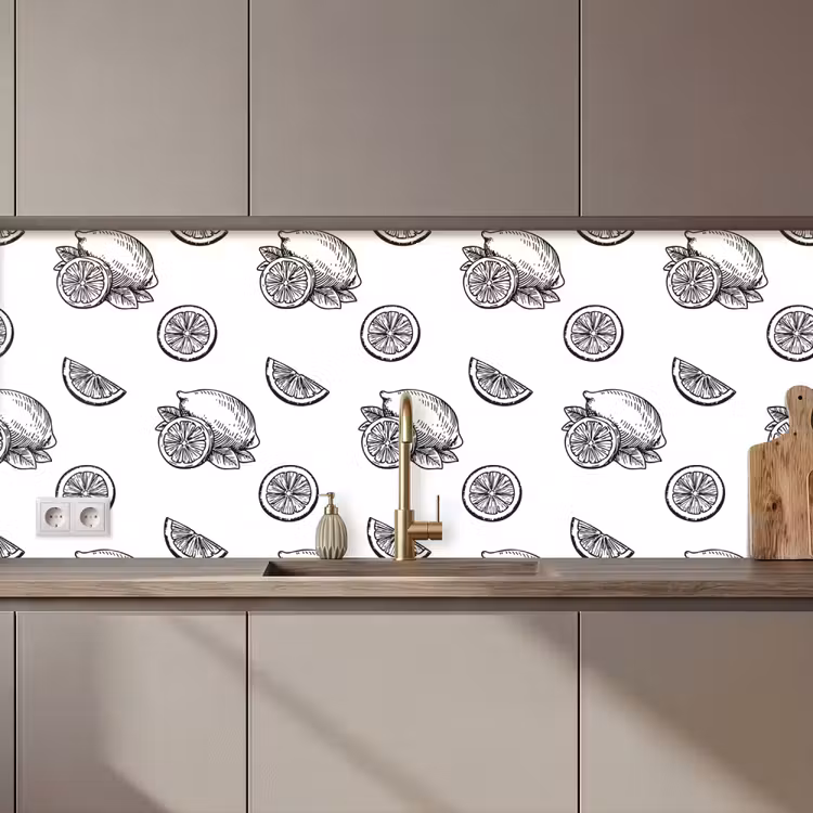 Schienale cucina - Limoni - Nero - Bianco - Motivo — 1