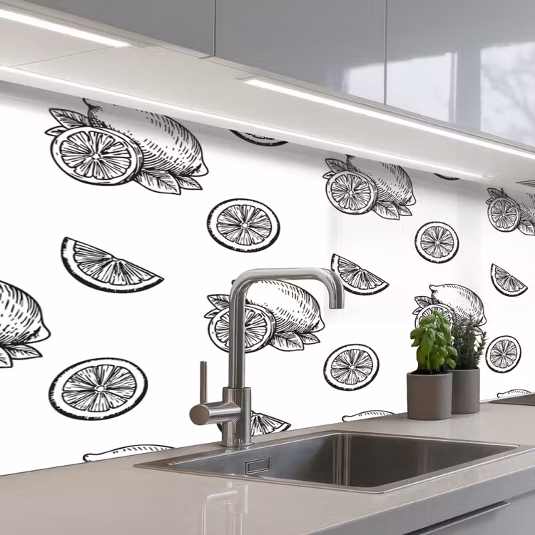 Schienale cucina - Limoni - Nero - Bianco - Motivo — 2