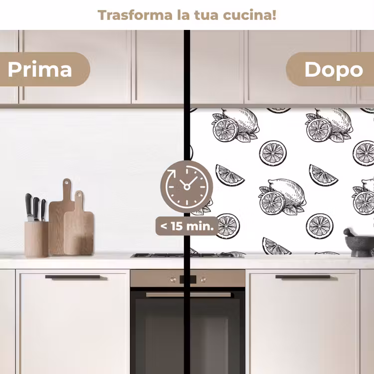 Schienale cucina - Limoni - Nero - Bianco - Motivo — 3