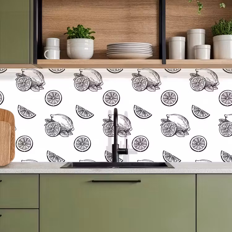 Schienale cucina - Limoni - Nero - Bianco - Motivo — 8