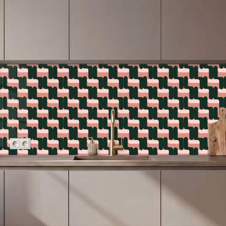 Schienale cucina - Motivo a treccia - Verde - Rosa - Geometrico — 1