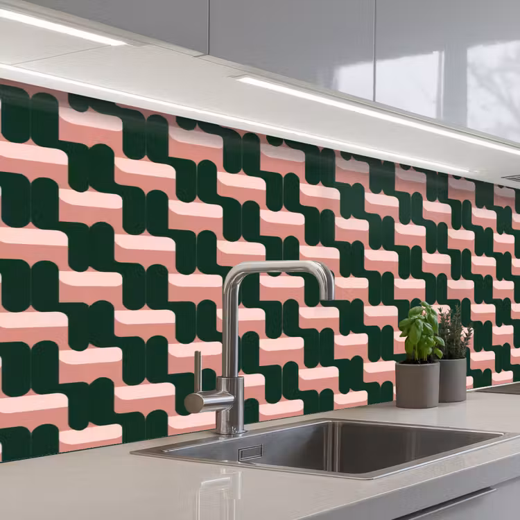Schienale cucina - Motivo a treccia - Verde - Rosa - Geometrico — 2