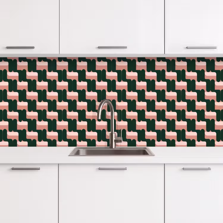 Schienale cucina - Motivo a treccia - Verde - Rosa - Geometrico — 4