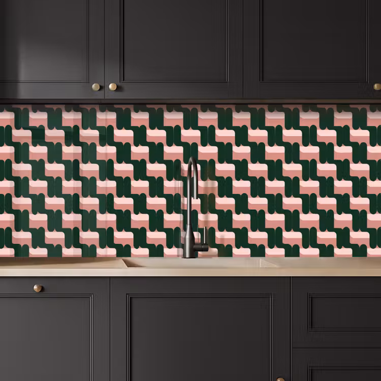 Schienale cucina - Motivo a treccia - Verde - Rosa - Geometrico — 6