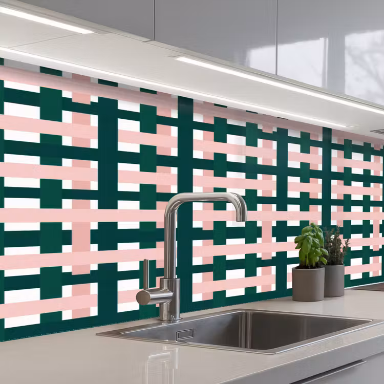 Schienale cucina - Motivo a treccia - Verde - Rosa - Grafica — 2