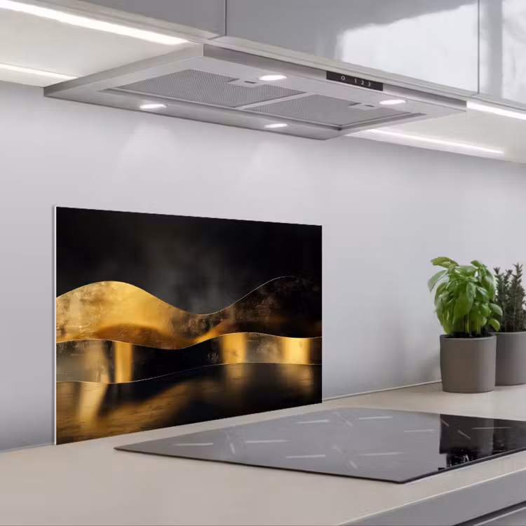 Paraschizzi cucina - Nero - Oro - Onde - Ombra — 1