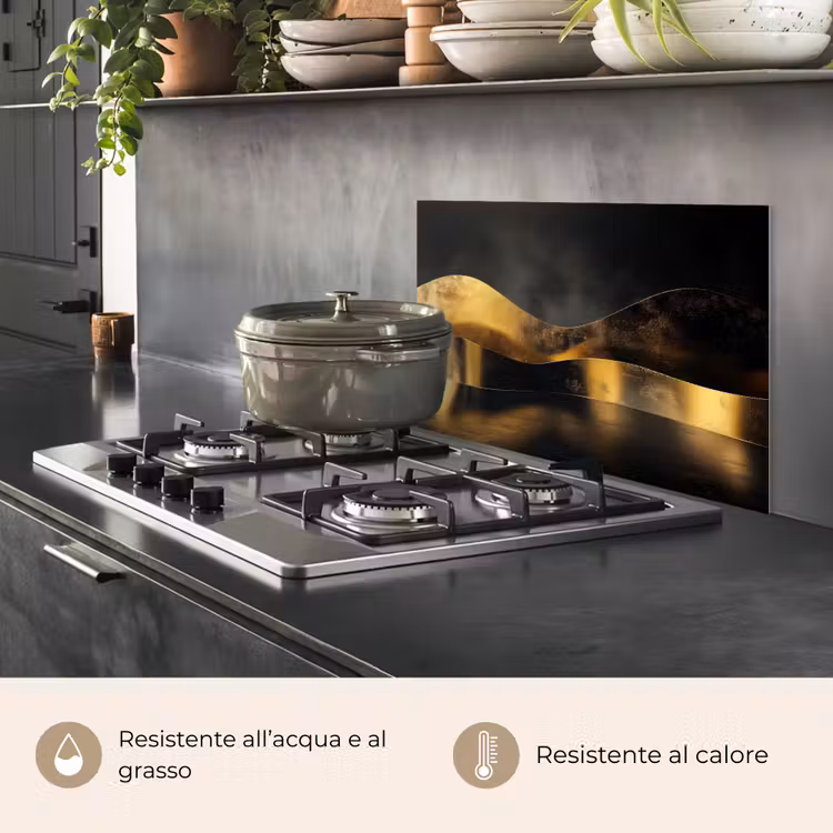 Paraschizzi cucina - Nero - Oro - Onde - Ombra — 2