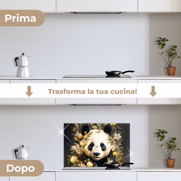 Paraschizzi cucina - Panda - Orso panda - Animali selvatici - Fiori — 7