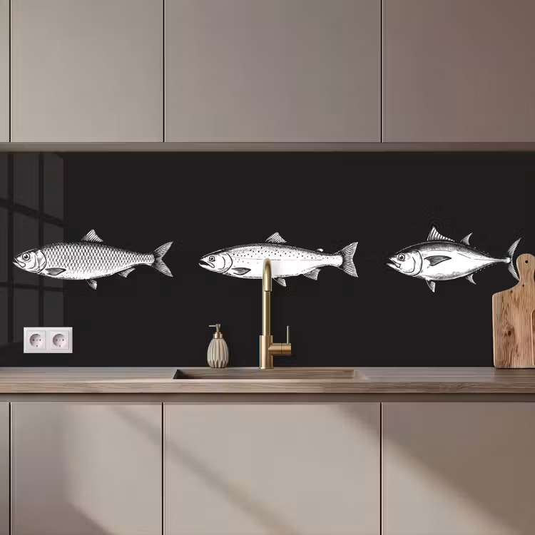 Schienale cucina - Pesce - Nero - Bianco — 1
