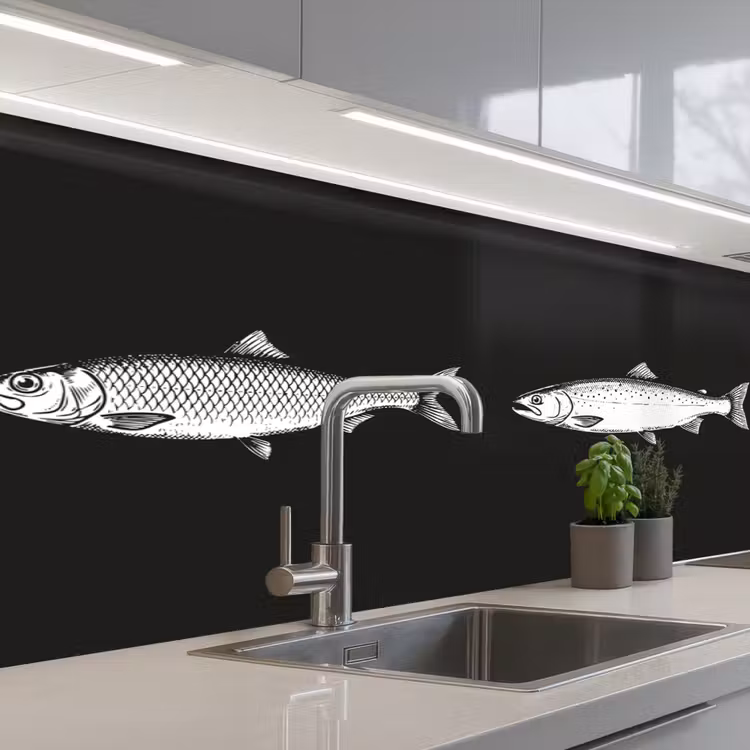 Schienale cucina - Pesce - Nero - Bianco — 2