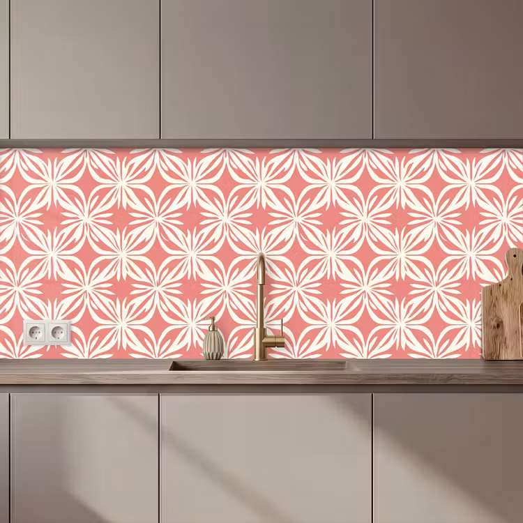 Schienale cucina - Rosa - Motivo floreale - Bianco - Moderno — 1