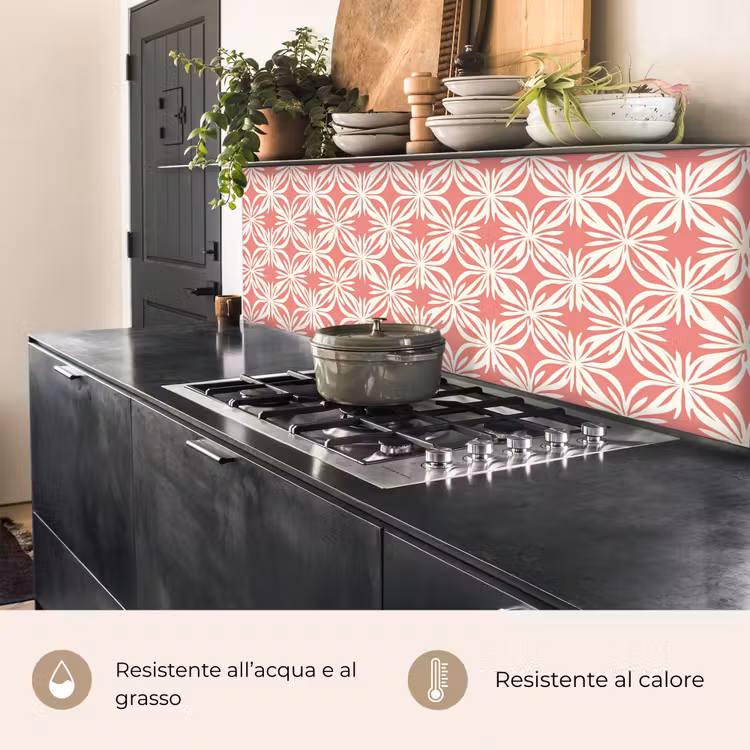 Schienale cucina - Rosa - Motivo floreale - Bianco - Moderno — 5