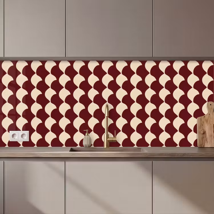 Schienale cucina - Rosso - Disegno di piastrelle - Crema — 1