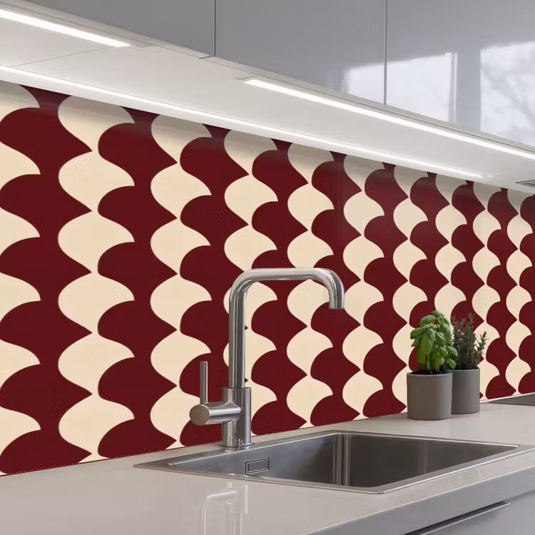 Schienale cucina - Rosso - Disegno di piastrelle - Crema — 2