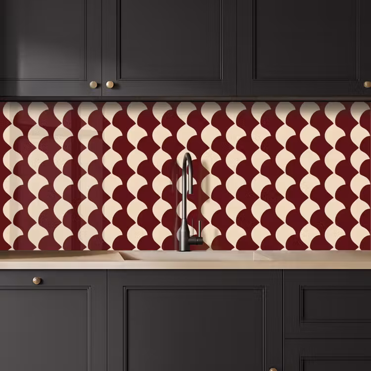 Schienale cucina - Rosso - Disegno di piastrelle - Crema — 6