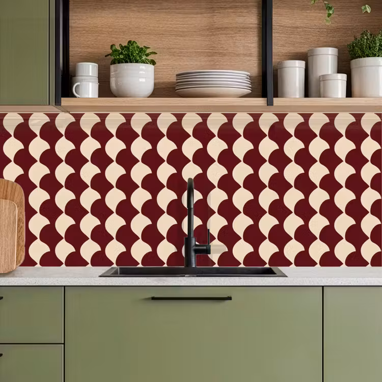 Schienale cucina - Rosso - Disegno di piastrelle - Crema — 8