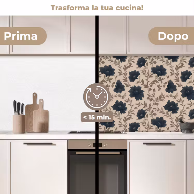 Schienale cucina - Motivo - Fiori - Nero - Beige — 3