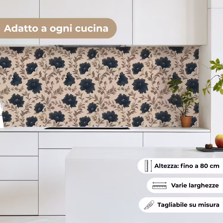 Schienale cucina - Motivo - Fiori - Nero - Beige — 7