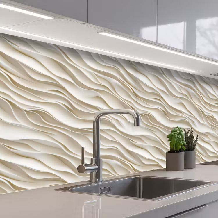 Schienale cucina - Onde - Bianco - Minimalista — 2