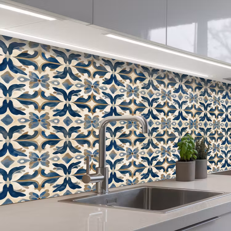 Schienale cucina - Piastrella - Motivo - Blu - Beige — 2
