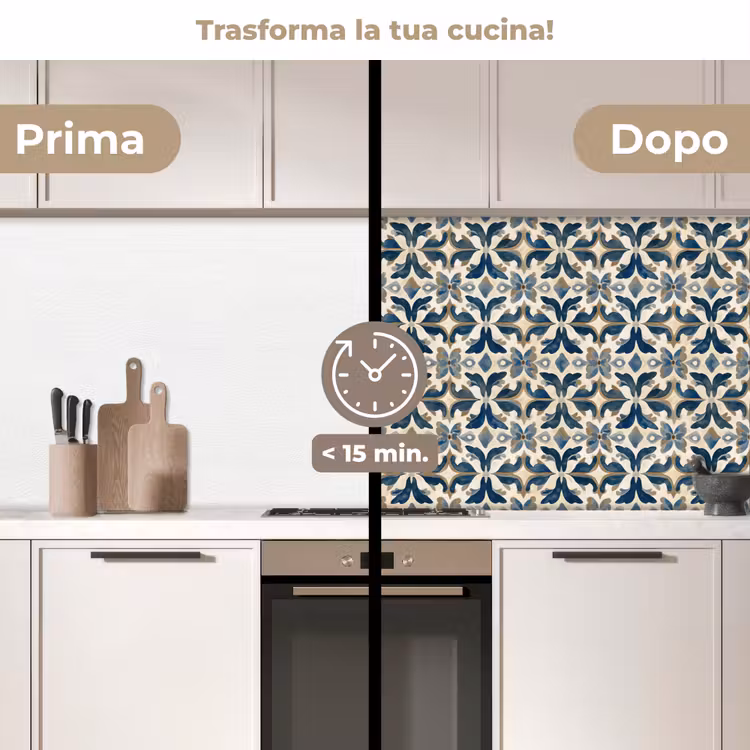 Schienale cucina - Piastrella - Motivo - Blu - Beige — 3