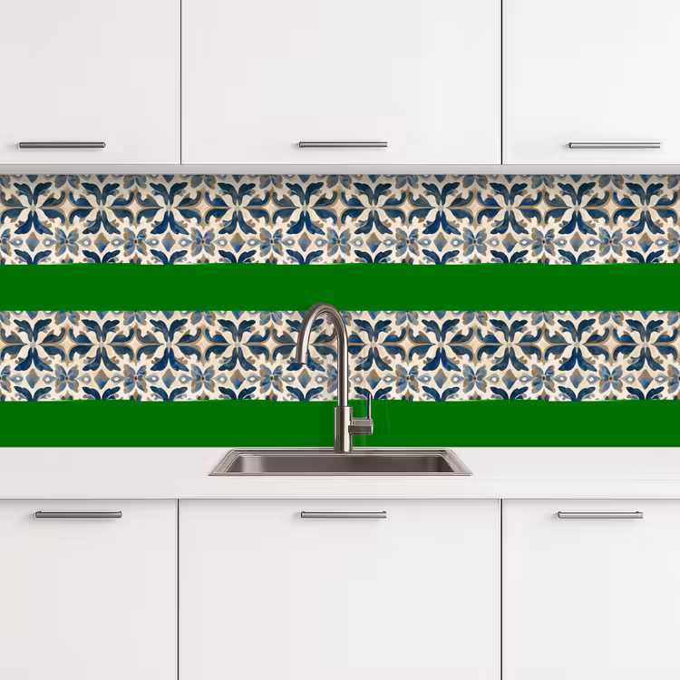 Schienale cucina - Piastrella - Motivo - Blu - Beige — 4