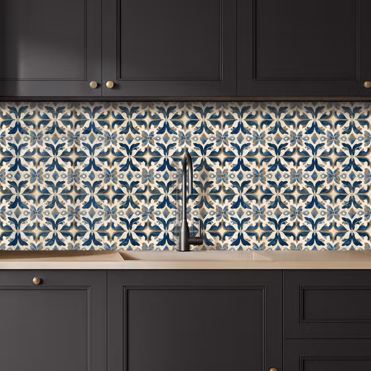 Schienale cucina - Piastrella - Motivo - Blu - Beige — 6