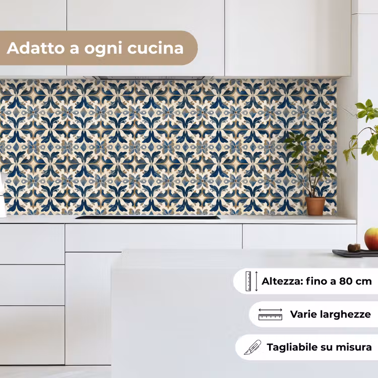 Schienale cucina - Piastrella - Motivo - Blu - Beige — 7