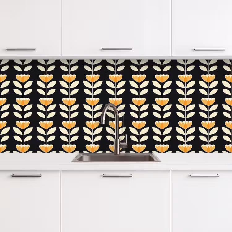 Schienale cucina - Retrò - Fiore - Nero - Giallo ocra — 4