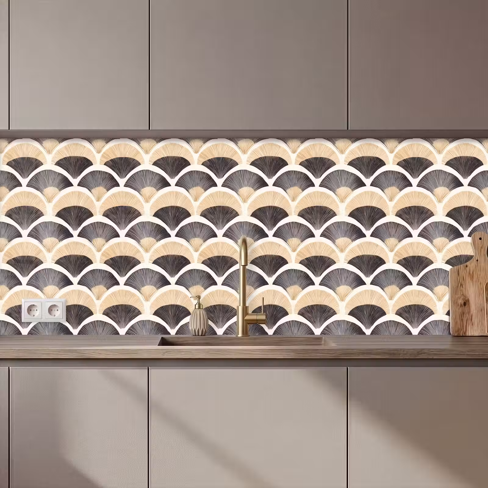 Schienale cucina - Ventaglio - Modello - Nero - Beige — 1