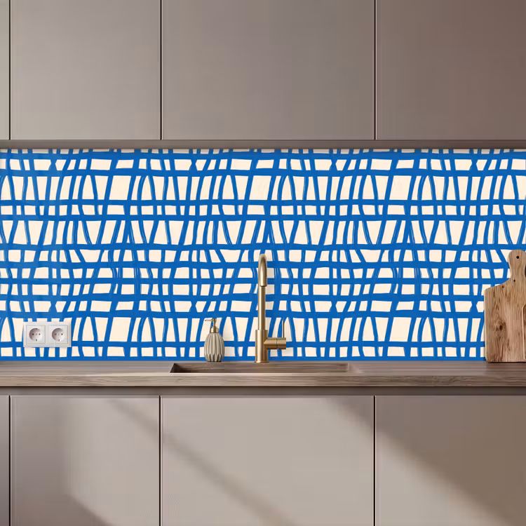 Schienale cucina - Motivo a scacchi - Blu - Crema — 1